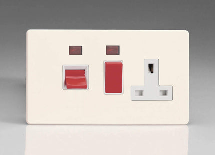 Varilight Primed Ready to Paint Flat Plate Screwless 45 Amp Cooker Switch & 13A Plug Socket with Neon