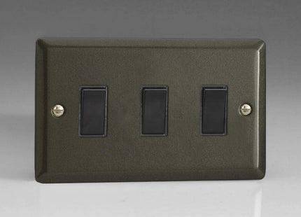 Varilight 3-Gang 10A 1- or 2-Way Rocker Light Switch (Twin Plate) Graphite XP93B