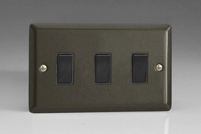 Varilight 3-Gang 10A 1- or 2-Way Rocker Light Switch (Twin Plate) Graphite XP93B