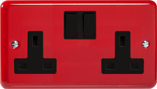 Varilight 2-Gang (Double), 13 Amp Switched Socket, Classic Lily Pillar Box Red XY5B.PR