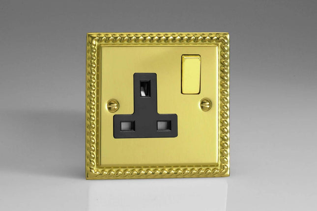 Varilight Classic Georgian Chrome 1-Gang 13A Gang Plug Socket Decorative & Black Inserts XG4DB