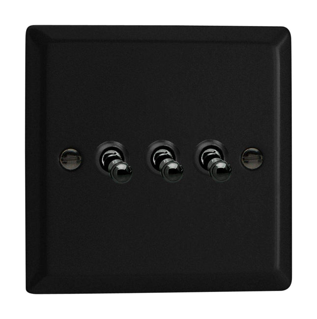 Varilight Urban Matt Black 3 Gang 2-Way 10 Amp Toggle Switch