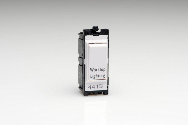 Varilight White Powergrid Engraved Module 20 Amp 1-Way Double Pole Switch 'Worktop Lighting'