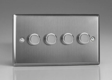 Varilight JTDP254 Classic Brushed Steel 4 Gang 2-Way Push-On/Off LED Dimmer 0-120W V-Pro