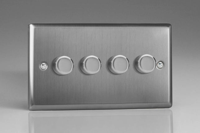 Varilight JTDP254 Classic Brushed Steel 4 Gang 2-Way Push-On/Off LED Dimmer 0-120W V-Pro