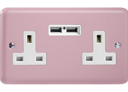 Varilight 2-Gang 13A Unswitched Plug Socket + 2 5V DC 2100mA USB Charging Ports Rose Pink XY5U2W.RP
