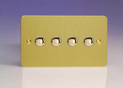 Varilight 4-Gang 6A 1- or 2-Way Push-On/Off Impulse Switch (Twin Plate) Brushed Brass XFBP4