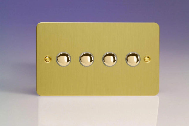 Varilight 4-Gang 6A 1- or 2-Way Push-On/Off Impulse Switch (Twin Plate) Brushed Brass XFBP4
