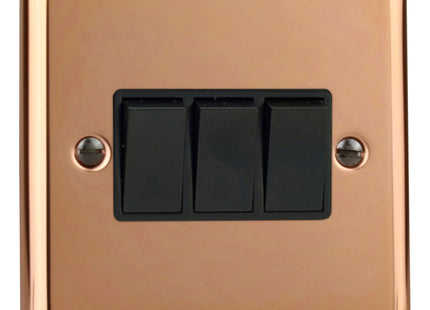Varilight XY3B.CU Light Switch 3 Gang 2 Way 10 Amp Polished Copper (Black Inserts)