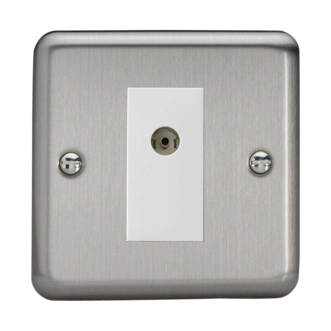 Varilight 1-Gang TV Plug Socket, Isolated Co-axial Matt Chrome XS8ISOW