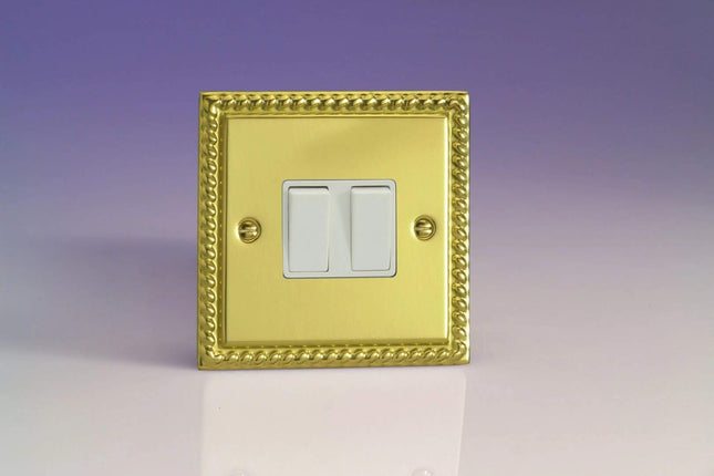 Varilight XG2W Rocker Switches Georgian Brass White 2-Gang