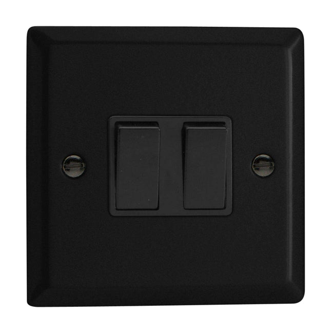 Varilight Urban Matt Black 2-Gang 2-Way 10 Amp Switch Metal Rocker