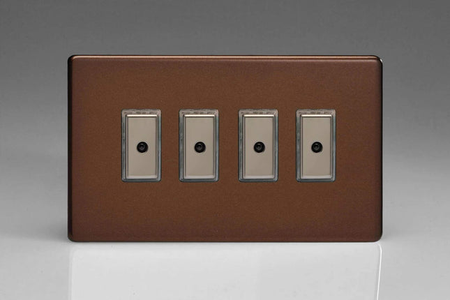 Varilight Eclique 2 4-Gang 1-Way Remote/Tactile Touch Control Master LED Dimmer Light Switch 4 x 0-100W (Max 10 LEDs) Mocha JDME104S