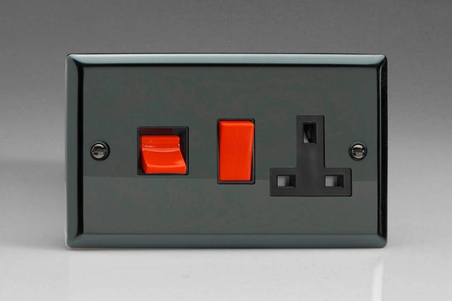 Varilight 45A Cooker Panel with 13A Double Pole Switched Plug Socket Outlet (Red Rocker) Iridium XI45PB