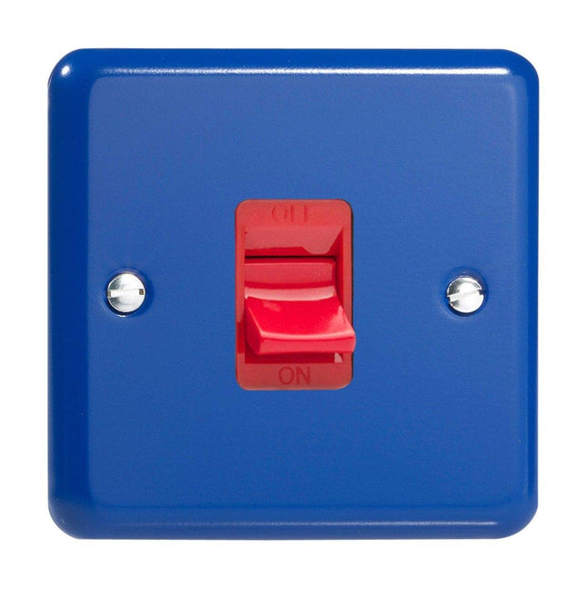Varilight 45A Cooker Switch (Single Plate, Red Rocker) Reflex Blue XY45S.RB