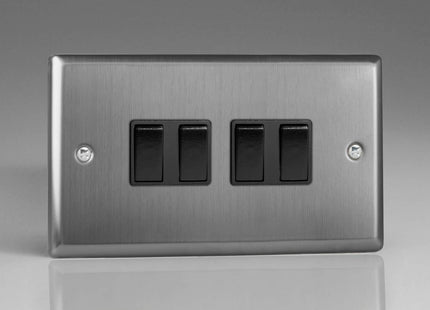Varilight XT9B Rocker Switches 4 Gang Brushed Steel Black