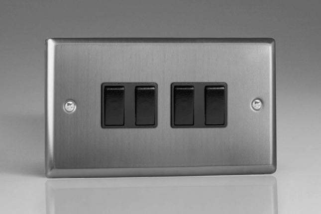Varilight XT9B Rocker Switches 4 Gang Brushed Steel Black