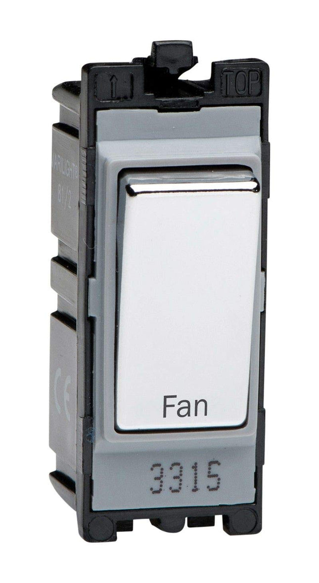 Varilight Engraved 20A 1-Way Double Pole Switch 'Fan' PowerGrid Chrome G201DC.FN