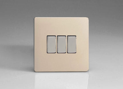 Varilight 3-Gang 10A 1- or 2-Way Rocker Light Switch Satin Chrome XDN3S