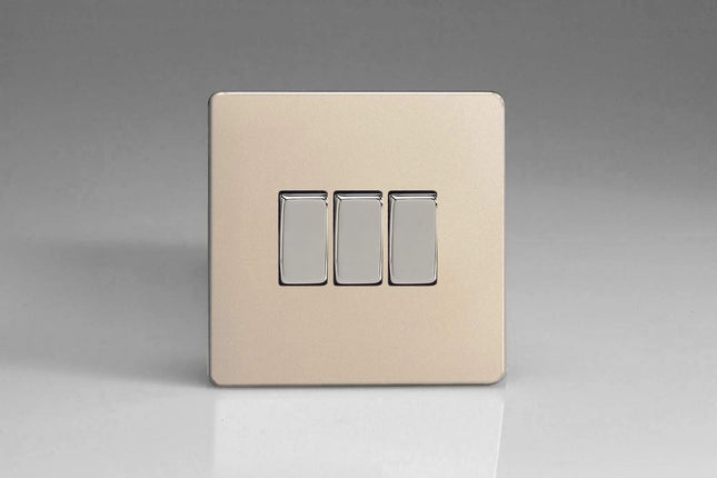 Varilight 3-Gang 10A 1- or 2-Way Rocker Light Switch Satin Chrome XDN3S