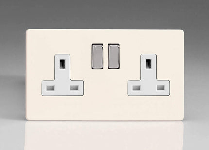 Varilight Primed Ready to Paint Flat Plate Screwless 2-Gang 13 Amp Switched Plug Socket White Inserts