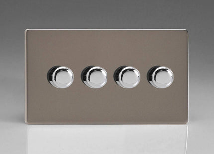 Varilight Pewter Screwless, LED Dimmer Switch V-Pro Series, 4 Gang (Double), 1 or 2 Way, 250 Watt (Trailing Edge)
