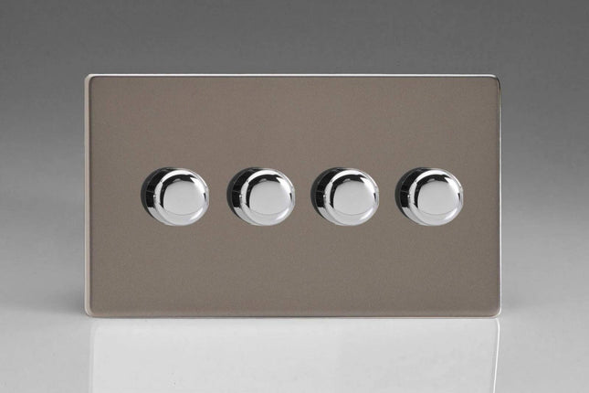 Varilight Pewter Screwless, LED Dimmer Switch V-Pro Series, 4 Gang (Double), 1 or 2 Way, 250 Watt (Trailing Edge)