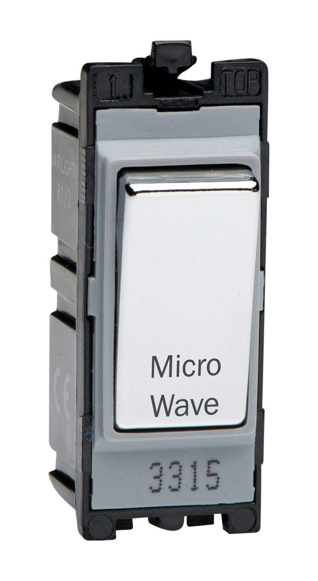 Varilight Engraved 20A 1-Way Double Pole Switch 'Microwave' PowerGrid Chrome G201DC.MW