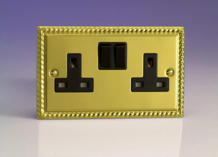 Varilight XG5B 13A Switched Socket 2-Gang Georgian Brass Black,95x155x31mm