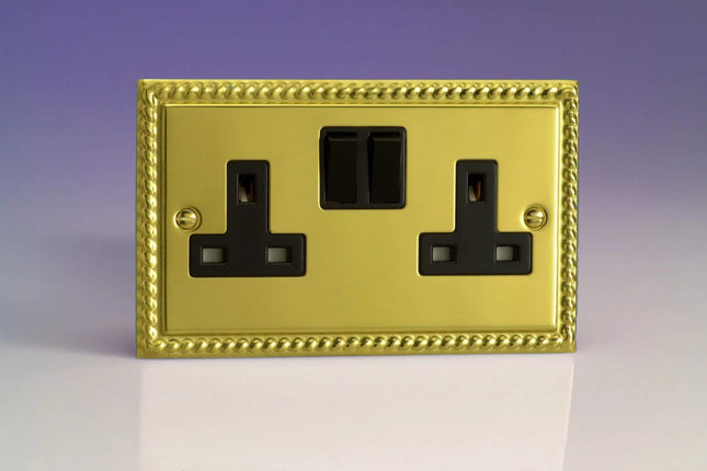 Varilight XG5B 13A Switched Socket 2-Gang Georgian Brass Black,95x155x31mm