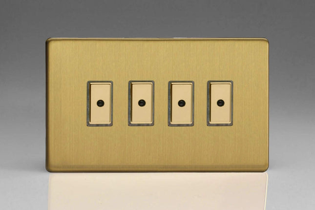 Varilight Eclique 2 4-Gang 1-Way Remote/Tactile Touch Control Master LED Dimmer Light Switch 4 x 0-100W (Max 10 LEDs) Brushed Brass JDBE104S
