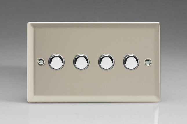 Varilight 4-Gang 6A 1- or 2-Way Push-On/Off Impulse Switch (Twin Plate) Satin Chrome XNP4