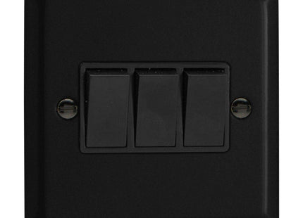 Varilight Urban Matt Black 3 Gang 2-Way 10 Amp Switch Metal Rocker