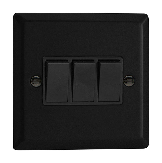 Varilight Urban Matt Black 3 Gang 2-Way 10 Amp Switch Metal Rocker