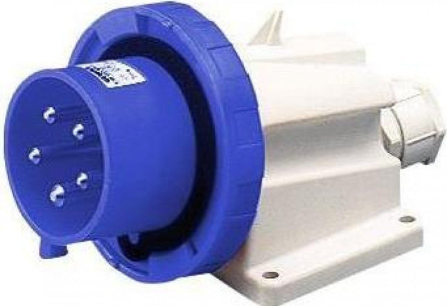 Gewiss GW60437 Low Voltage Screw Wiring 90 Degree Angled Surface-Mounting Inlet, IP67, 2P+E Pole, 200V-250V, 32 A, 50 Hz/60 Hz, Blue