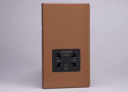 Varilight XDYSSBS.BZ Screwless Brushed Bronze Dual Voltage Shaver Socket 240V/115V
