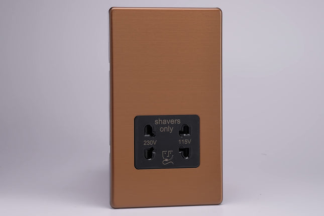 Varilight XDYSSBS.BZ Screwless Brushed Bronze Dual Voltage Shaver Socket 240V/115V