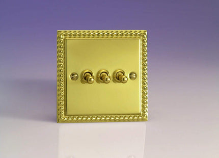 Varilight XGT3 Toggle Switches Georgian Brass 3 Gang
