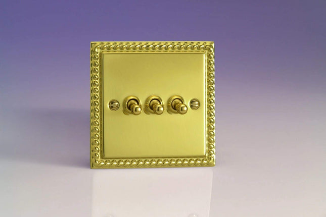 Varilight XGT3 Toggle Switches Georgian Brass 3 Gang