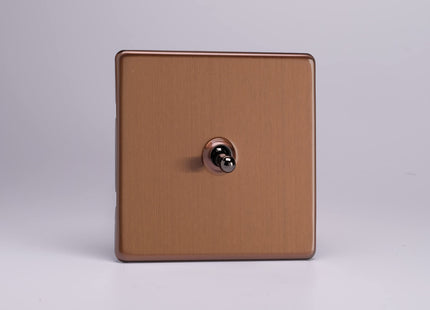 Varilight Flat Plate Screwless Brushed Bronze 1-Gang Intermediate Toggle Switch