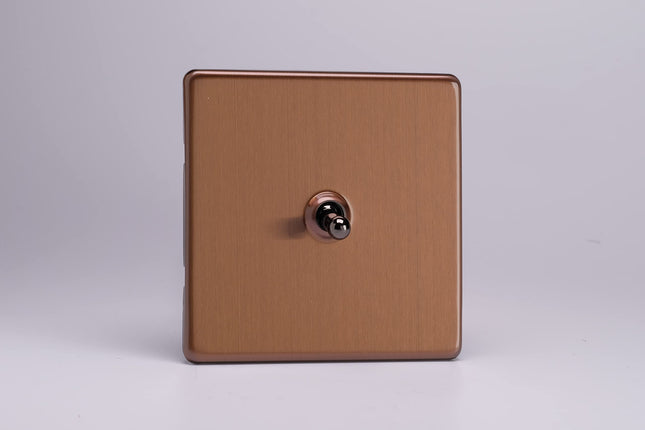 Varilight Flat Plate Screwless Brushed Bronze 1-Gang Intermediate Toggle Switch