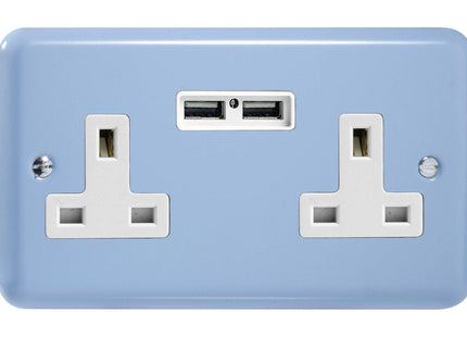 Varilight 2-Gang 13A Unswitched Plug Socket + 2 5V DC 2100mA USB Charging Ports Duck Egg Blue XY5U2W.DB