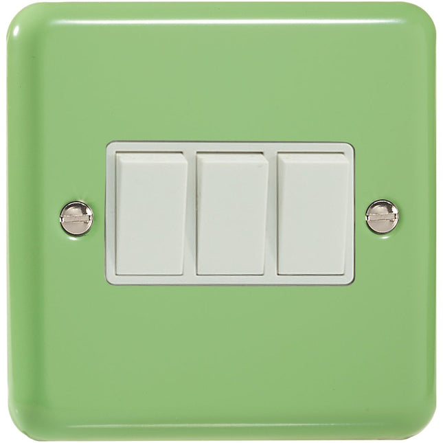 Varilight 3 Gang (Triple), 1 or 2 Way 10 Amp Switch, Classic Lily Beryl Green XY3W.BG