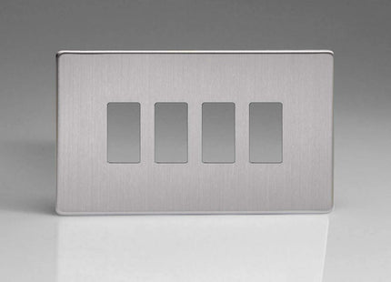 Varilight 4 Gang Screwless PowerGrid Plate Including Yoke (Twin Plate) in Brushed Steel