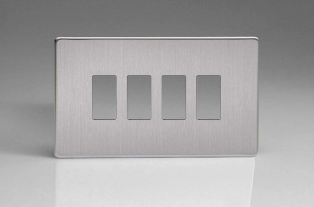Varilight 4 Gang Screwless PowerGrid Plate Including Yoke (Twin Plate) in Brushed Steel