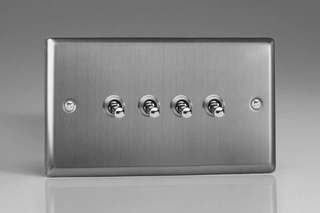 Varilight XTT9 Classic Brushed Steel 4 Gang 10A 1 or 2 Way Toggle Light Switch