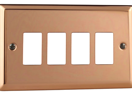 Varilight 4-Gang PowerGrid Plate Including Yoke (Twin Plate) in Polished Copper