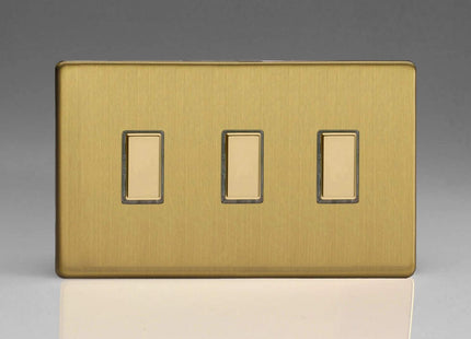 Varilight Eclique 2 3-Gang Tactile Touch Control Dimming Light Switch Slave for use with Eclique2 Master on 2-Way Circuits (Twin Plate) Brushed Brass JDBES003S