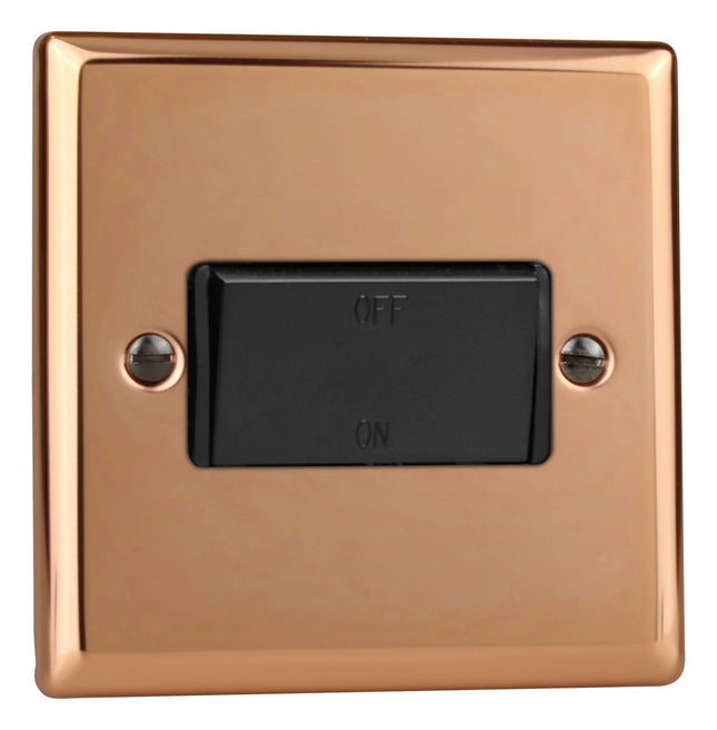Varilight XYFIB.CU Fan Isolator Switch 3 Pole 10 Amp Polished Copper (Black Inserts)