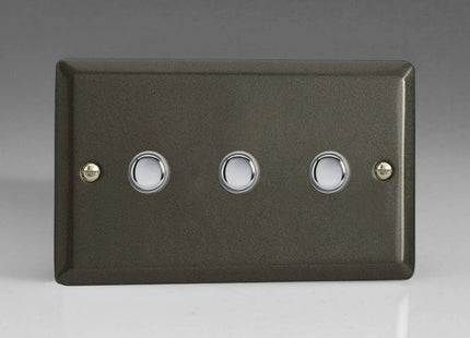 Varilight 3-Gang 6A 1-Way Push-to-Make Momentary Switch (Twin Plate) Graphite XPM3